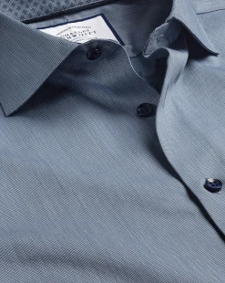 Business Casual Shirts|Dress Shirts<Charles Tyrwhitt Semi-Spread Collar Twill Shirt with Printed Trim - Steel Blue