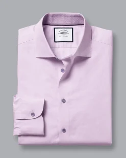 Shirt Sale|Dress Shirts<Charles Tyrwhitt Semi-Spread Collar Twill Shirt with Printed Trim - Violet Purple
