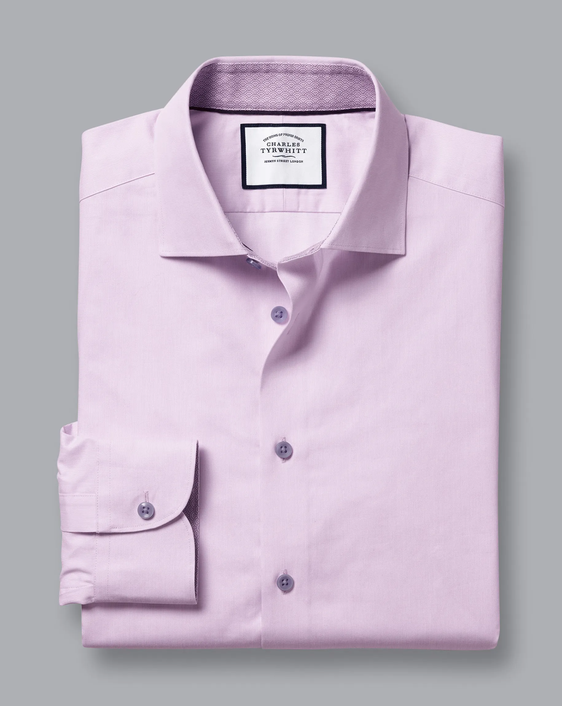 Shirt Sale|Dress Shirts<Charles Tyrwhitt Semi-Spread Collar Twill Shirt with Printed Trim - Violet Purple