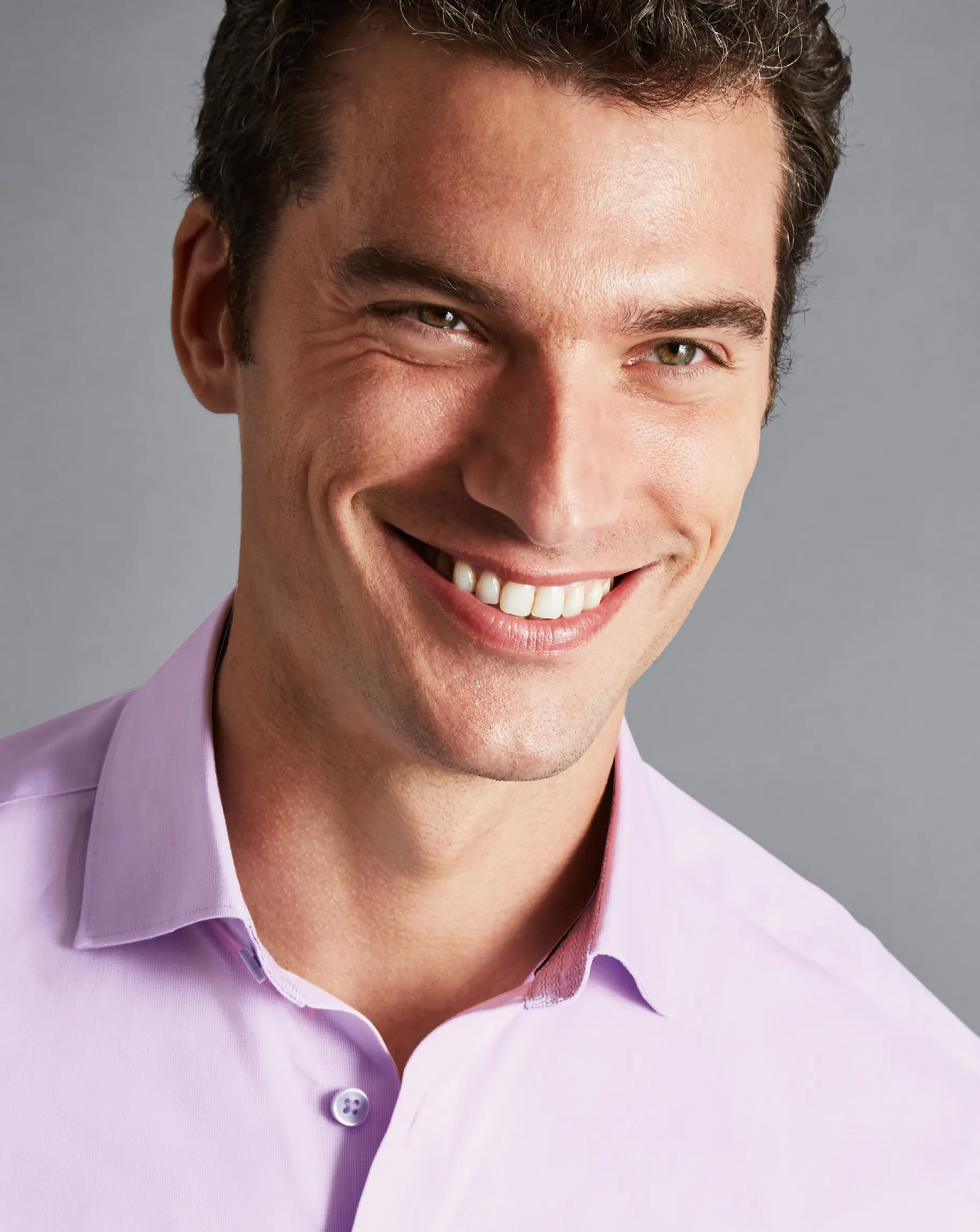 Shirt Sale|Dress Shirts<Charles Tyrwhitt Semi-Spread Collar Twill Shirt with Printed Trim - Violet Purple