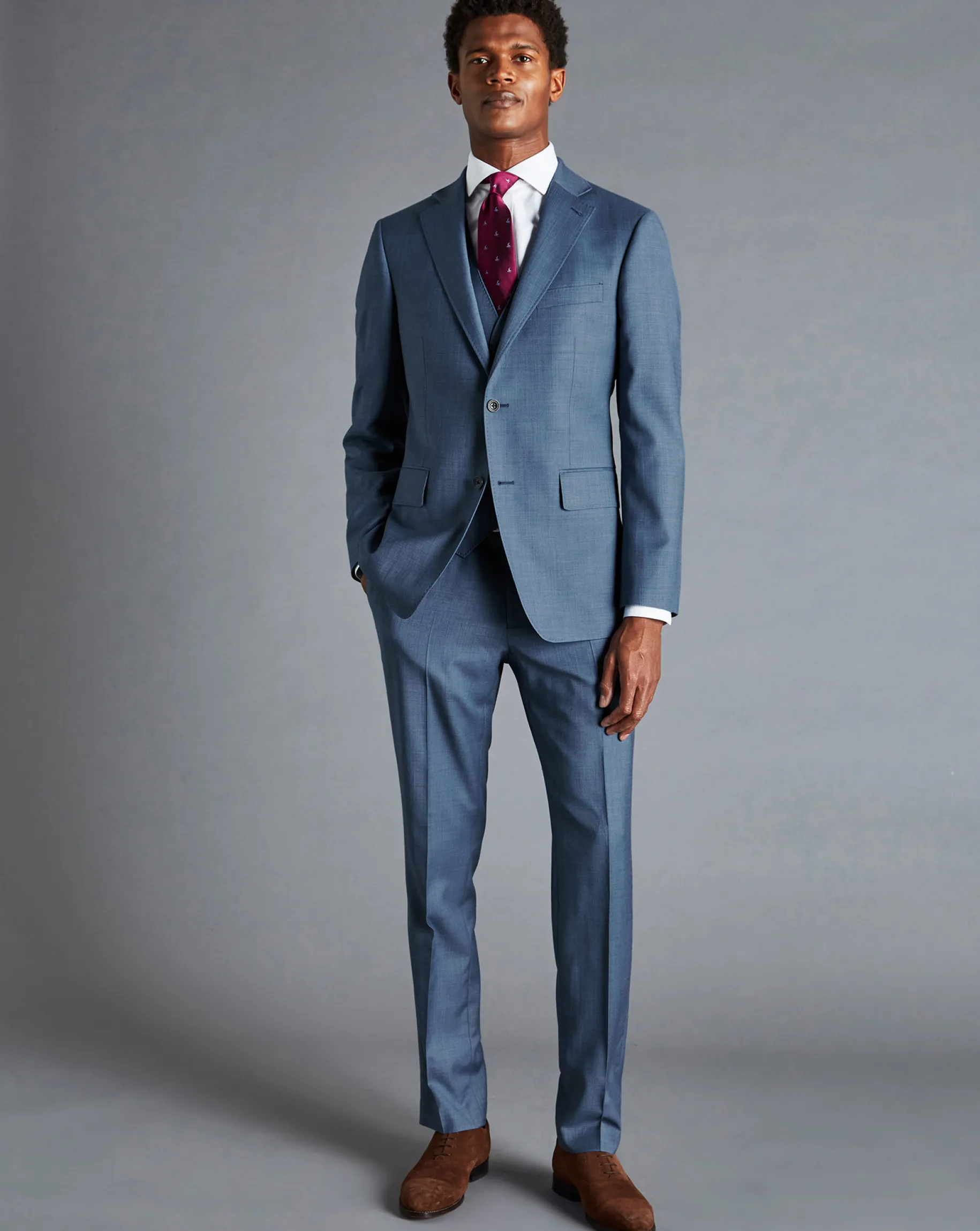 Vests<Charles Tyrwhitt Sharkskin Suit Vest - Cornflower Blue