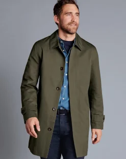 Coats|Raincoats<Charles Tyrwhitt Showerproof Cotton Raincoat - Green Olive