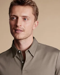 Short Sleeve polos|Polos<Charles Tyrwhitt Smart Jersey Polo - Taupe