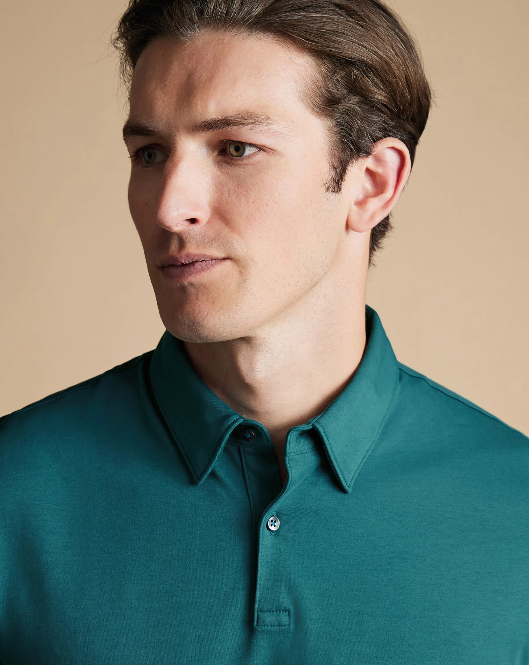 Smart polos|green<Charles Tyrwhitt Smart Jersey Polo - Green Teal