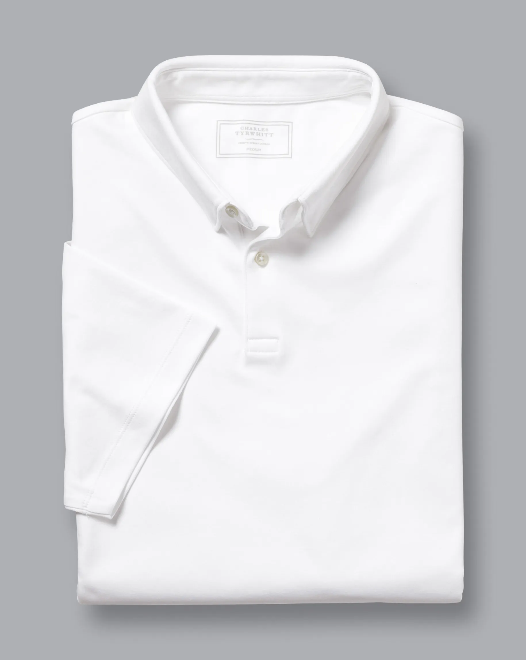 Polos|White<Charles Tyrwhitt Smart Jersey Polo - White