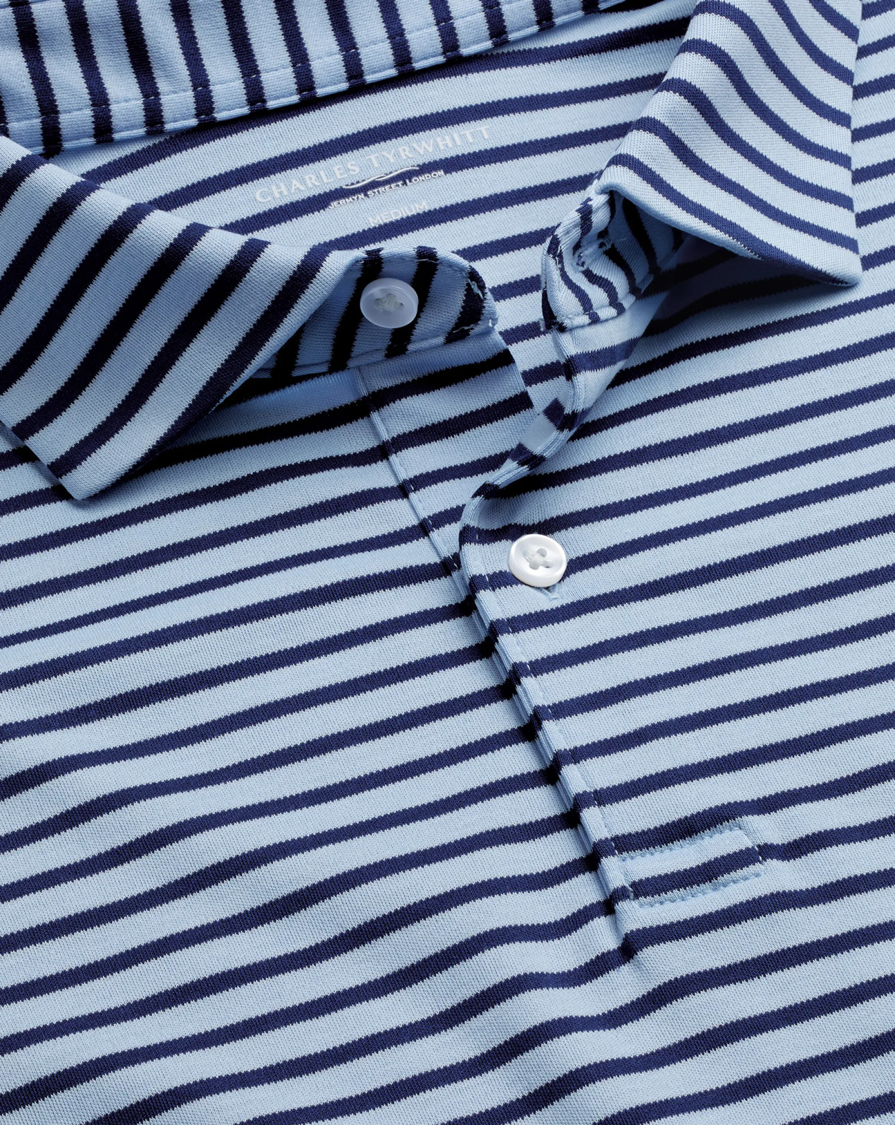 Blue Shirts|Smart polos<Charles Tyrwhitt Smart Jersey Stripe Polo - Blue Sky