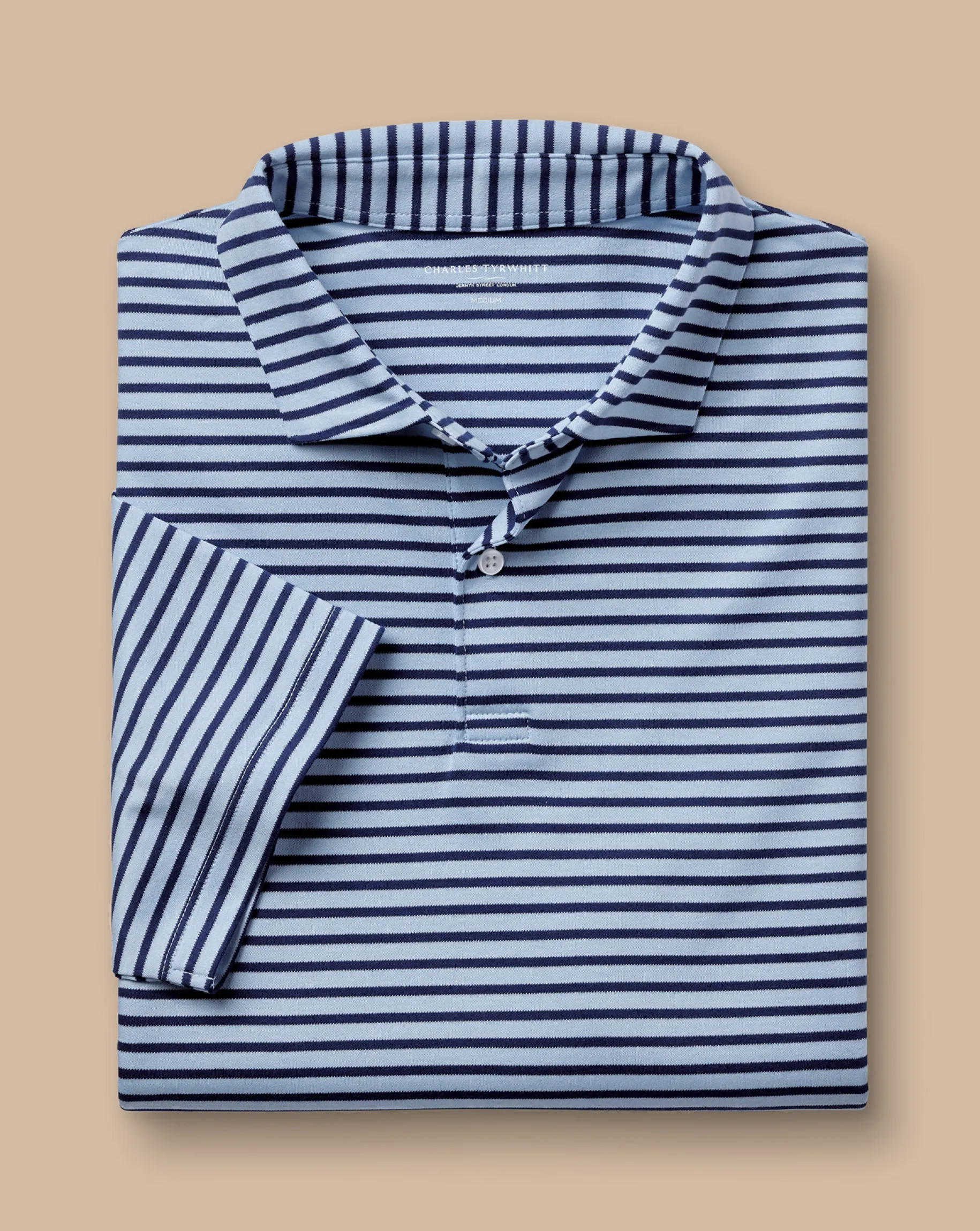 Blue Shirts|Smart polos<Charles Tyrwhitt Smart Jersey Stripe Polo - Blue Sky