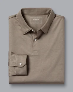 Long Sleeve polos|Polos<Charles Tyrwhitt Smart Long Sleeve Jersey Polo - Taupe