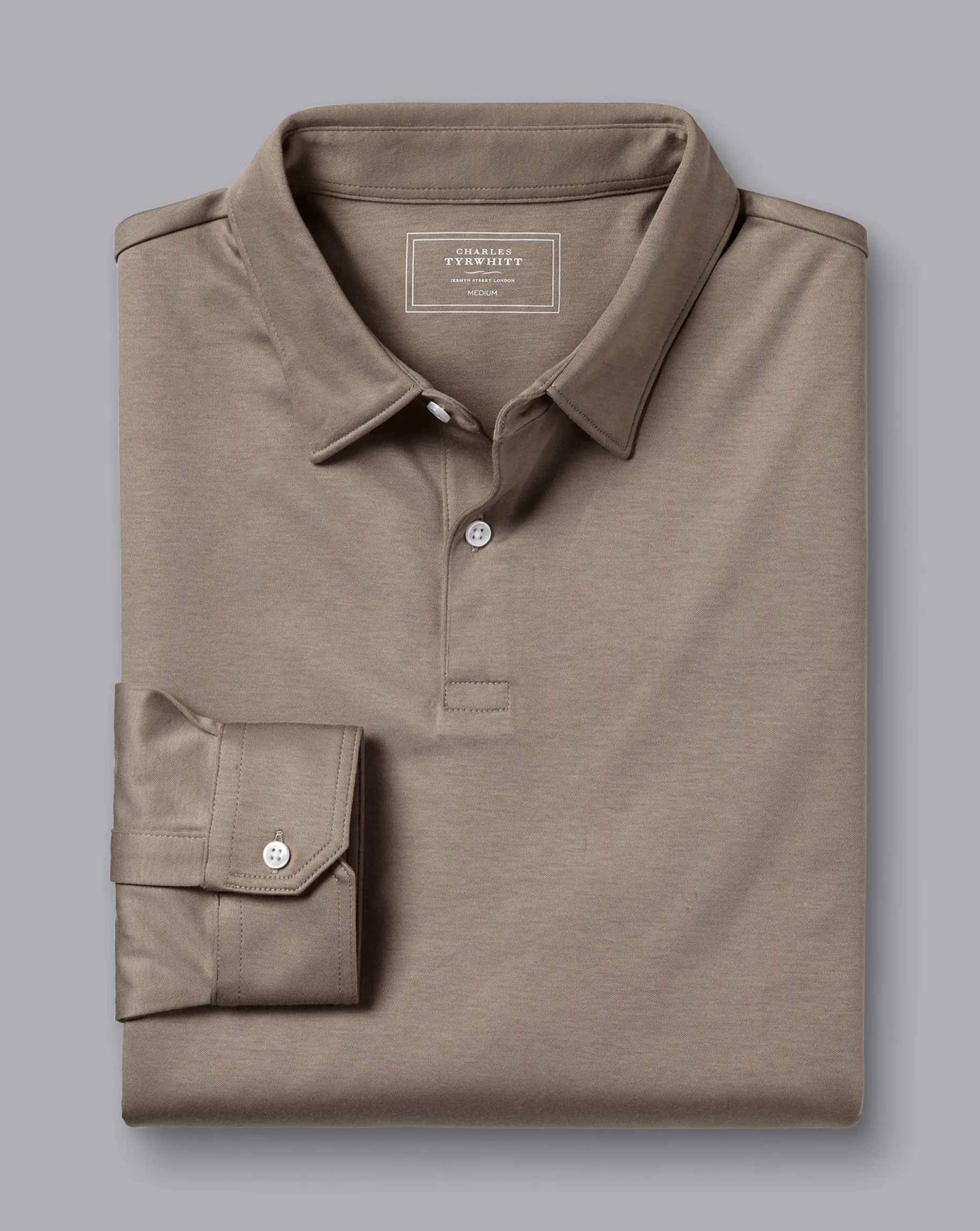 Long Sleeve polos|Polos<Charles Tyrwhitt Smart Long Sleeve Jersey Polo - Taupe