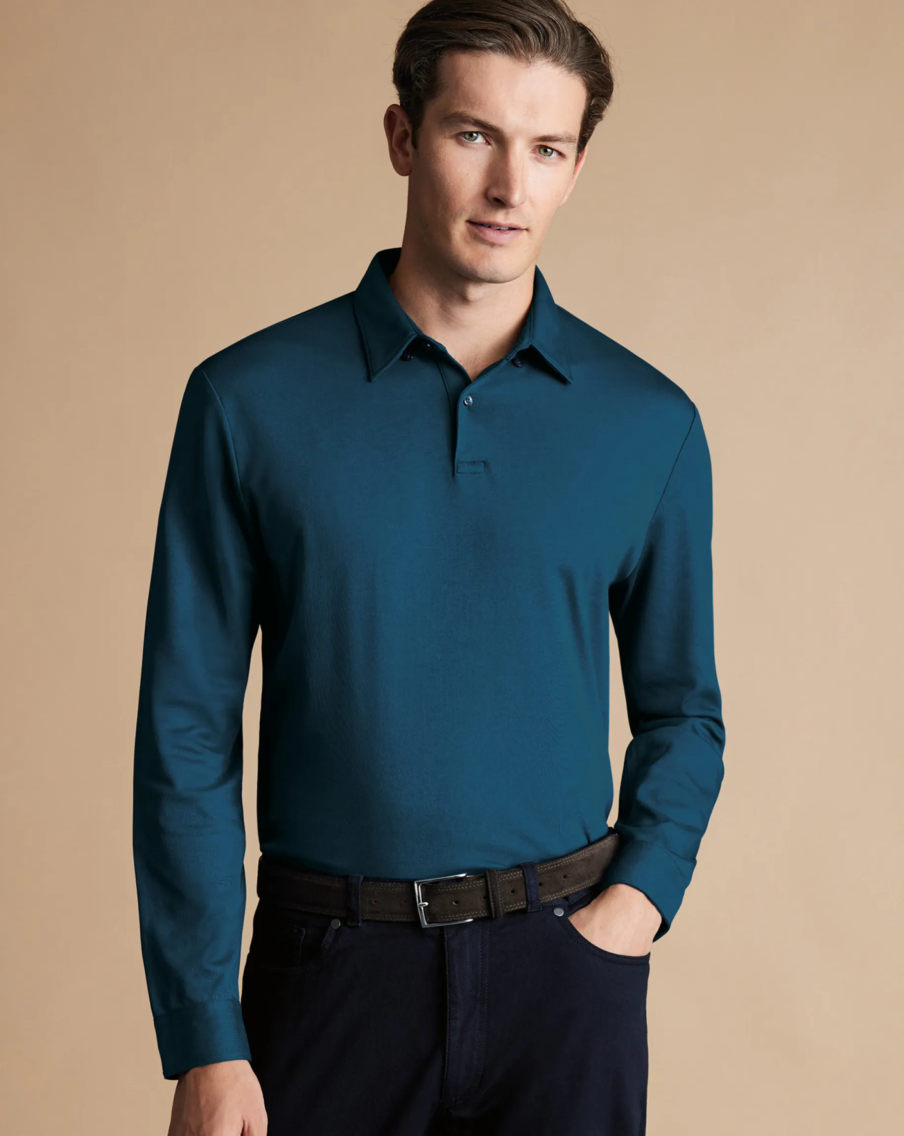 Blue Shirts|Smart polos<Charles Tyrwhitt Smart Long Sleeve Jersey Polo - Blue Turquoise