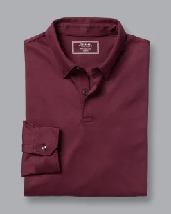 Long Sleeve polos|Polos<Charles Tyrwhitt Smart Long Sleeve Jersey Polo - Wine