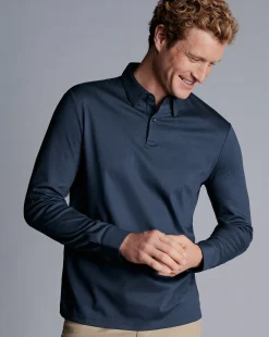 Blue Shirts|Long Sleeve polos<Charles Tyrwhitt Smart Long Sleeve Jersey Polo - Petrol Blue