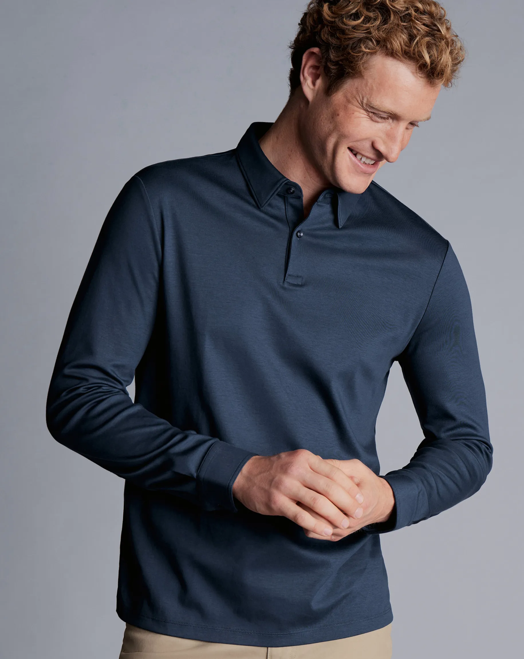 Blue Shirts|Long Sleeve polos<Charles Tyrwhitt Smart Long Sleeve Jersey Polo - Petrol Blue