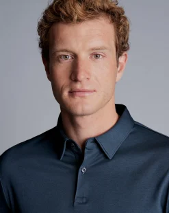 Blue Shirts|Long Sleeve polos<Charles Tyrwhitt Smart Long Sleeve Jersey Polo - Petrol Blue