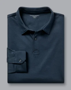 Blue Shirts|Long Sleeve polos<Charles Tyrwhitt Smart Long Sleeve Jersey Polo - Petrol Blue