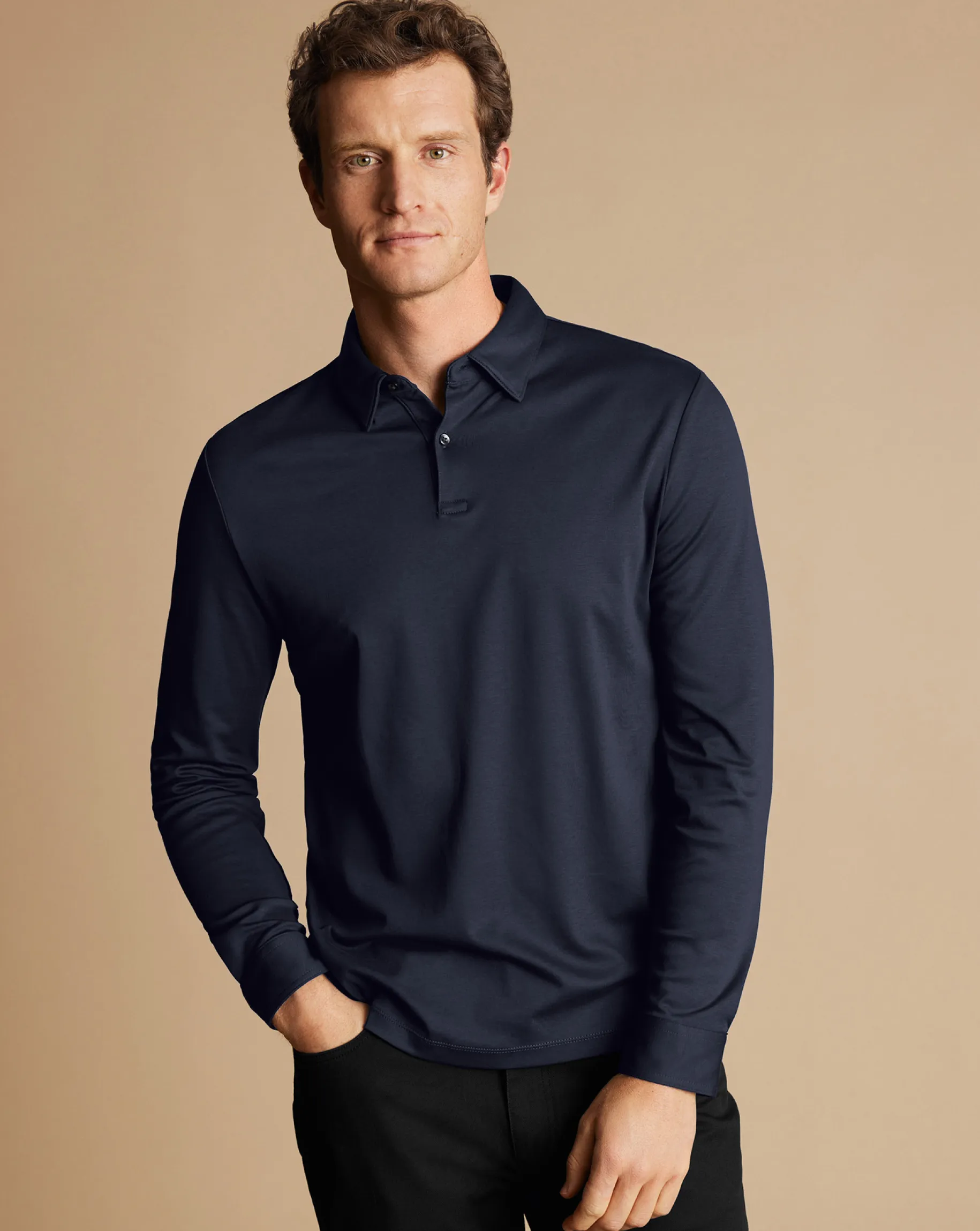 Blue Shirts|Smart polos<Charles Tyrwhitt Smart Long Sleeve Jersey Polo - Navy