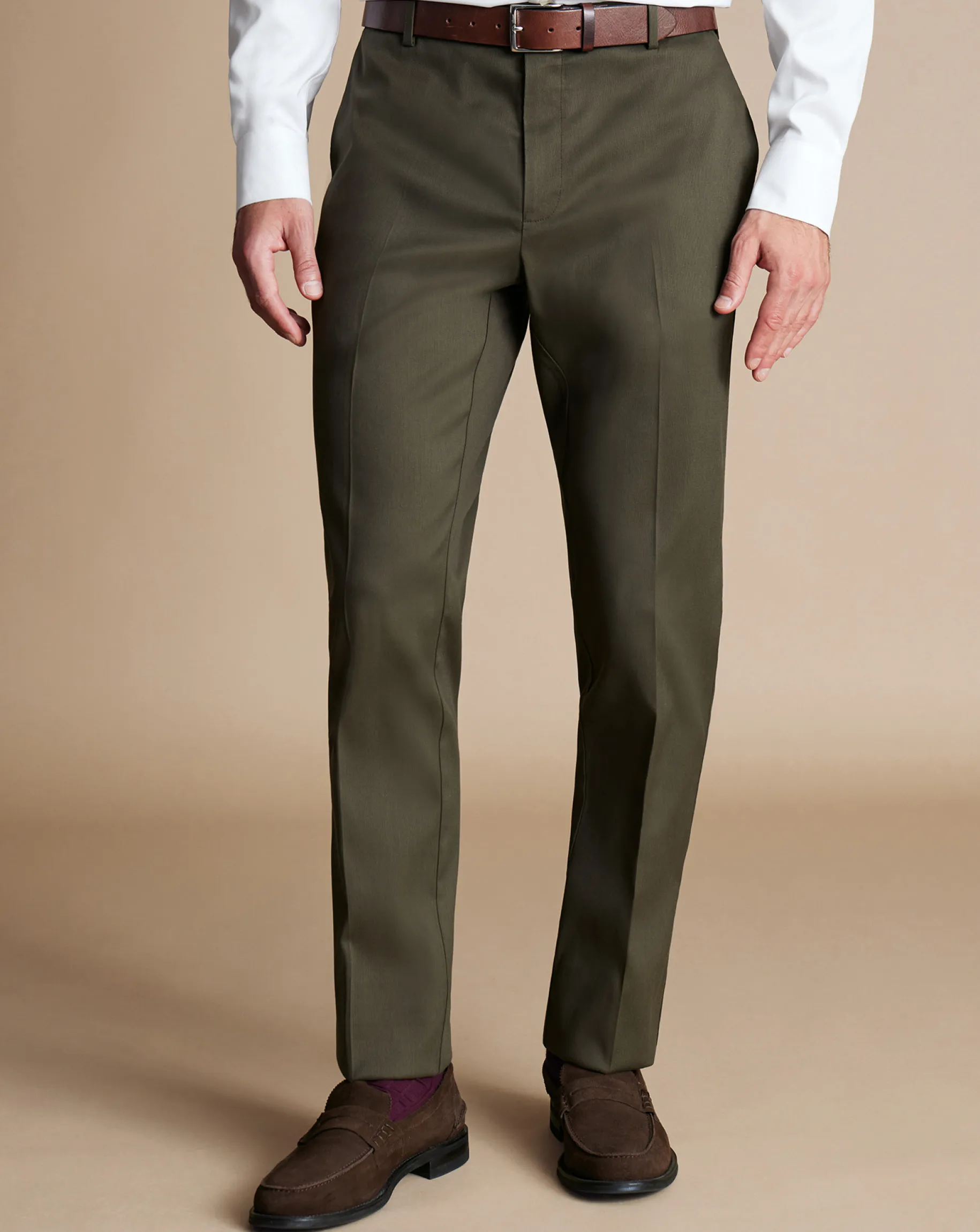 Smart Pants|Classic Fit Pants<Charles Tyrwhitt Smart Stretch Texture Pants - Green Olive