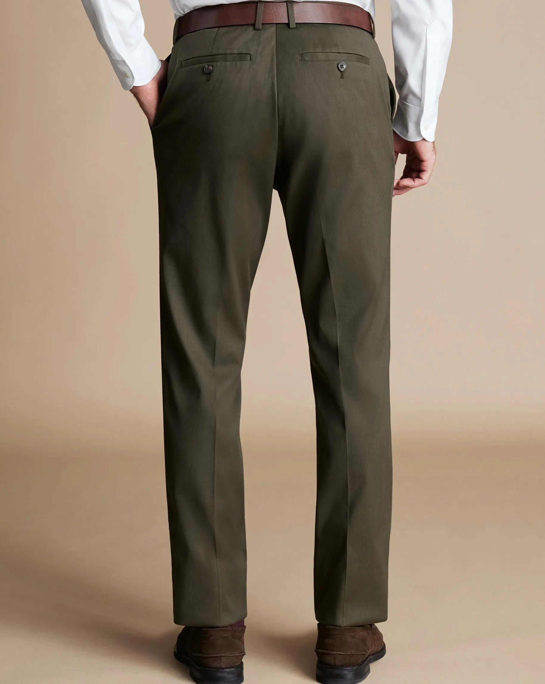 Smart Pants|Classic Fit Pants<Charles Tyrwhitt Smart Stretch Texture Pants - Green Olive