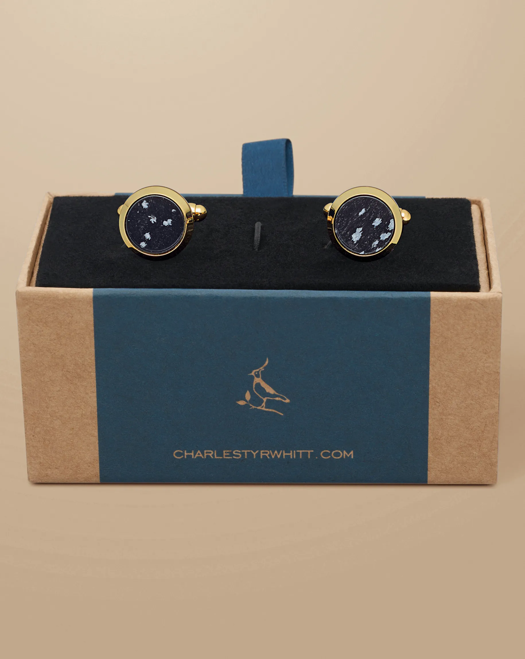 Cufflinks|Evening Accessories<Charles Tyrwhitt Snowflake Obsidian Cufflink - Gold