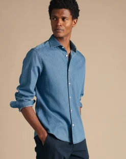 Business Casual Shirts|Casual Shirts<Charles Tyrwhitt Spread Collar Denim Shirt - Ocean Blue