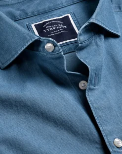 Business Casual Shirts|Casual Shirts<Charles Tyrwhitt Spread Collar Denim Shirt - Ocean Blue
