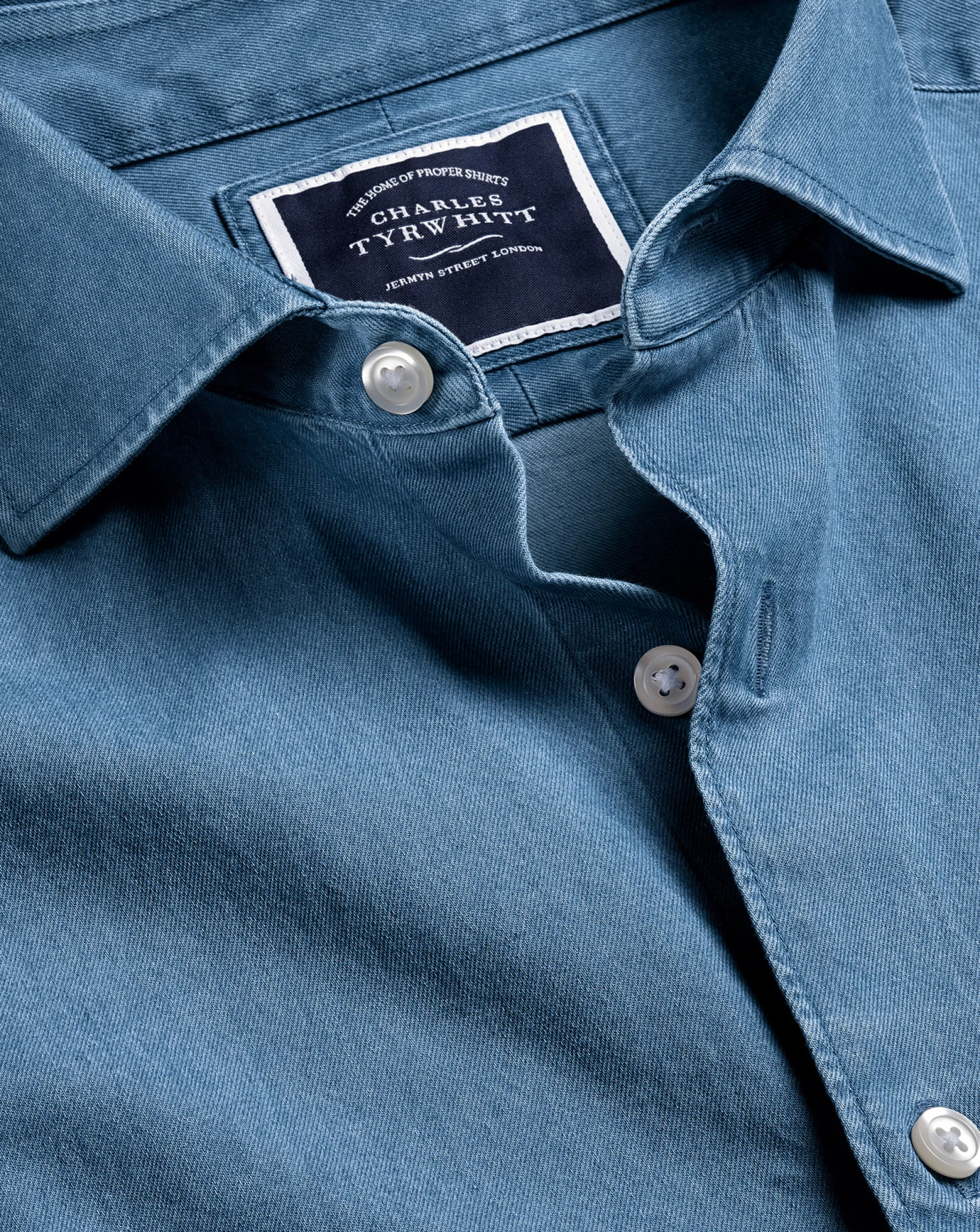 Business Casual Shirts|Casual Shirts<Charles Tyrwhitt Spread Collar Denim Shirt - Ocean Blue