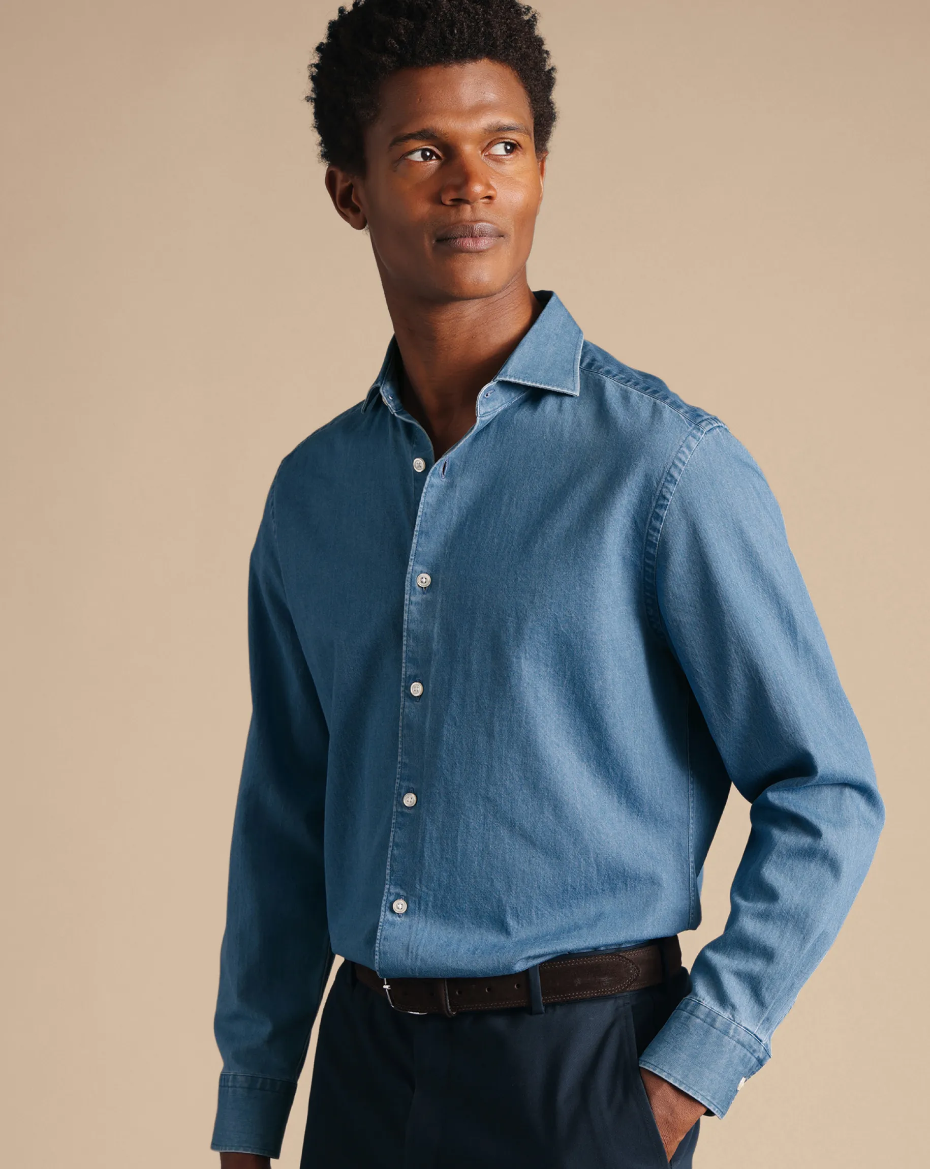 Business Casual Shirts|Casual Shirts<Charles Tyrwhitt Spread Collar Denim Shirt - Ocean Blue