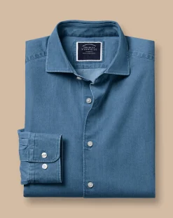 Business Casual Shirts|Casual Shirts<Charles Tyrwhitt Spread Collar Denim Shirt - Ocean Blue