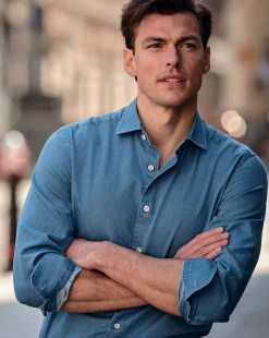 Business Casual Shirts|Casual Shirts<Charles Tyrwhitt Spread Collar Denim Shirt - Ocean Blue