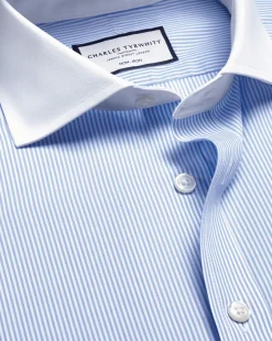Dress Shirts|Stripe Shirts<Charles Tyrwhitt Spread Collar Non-Iron Bengal Stripe Winchester Shirt - Blue Sky