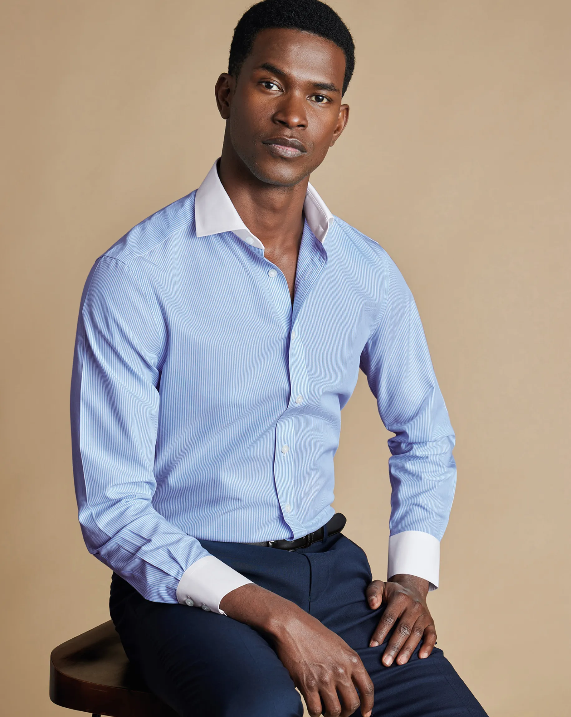 Dress Shirts|Stripe Shirts<Charles Tyrwhitt Spread Collar Non-Iron Bengal Stripe Winchester Shirt - Blue Sky