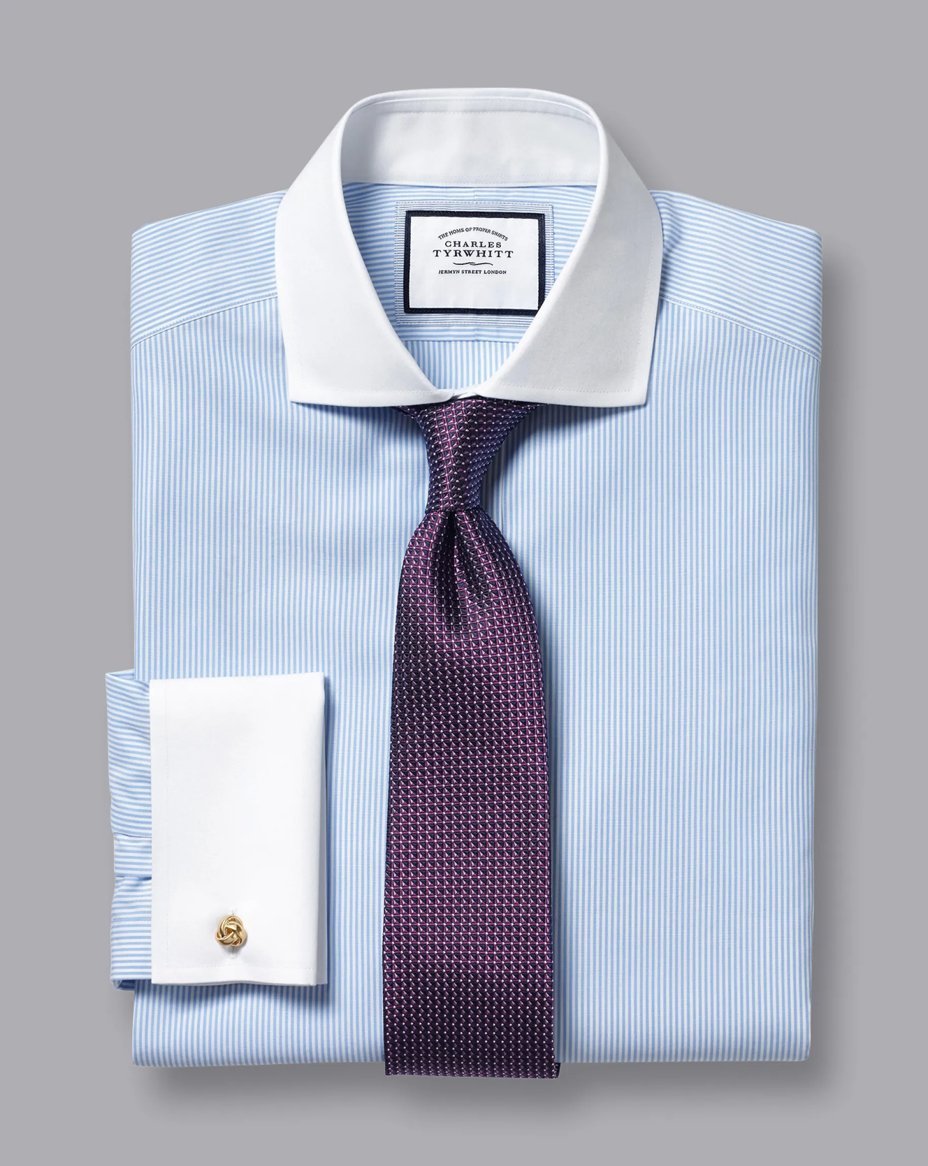 Dress Shirts|Stripe Shirts<Charles Tyrwhitt Spread Collar Non-Iron Bengal Stripe Winchester Shirt - Blue Sky
