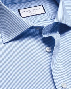 Dress Shirts|Blue Shirts<Charles Tyrwhitt Spread Collar Non-Iron Bengal Stripe Shirt - Sky Cornflower Blue