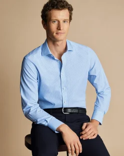 Dress Shirts|Blue Shirts<Charles Tyrwhitt Spread Collar Non-Iron Bengal Stripe Shirt - Sky Cornflower Blue