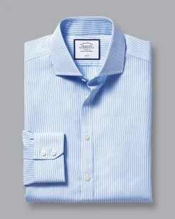 Dress Shirts|Blue Shirts<Charles Tyrwhitt Spread Collar Non-Iron Bengal Stripe Shirt - Sky Cornflower Blue