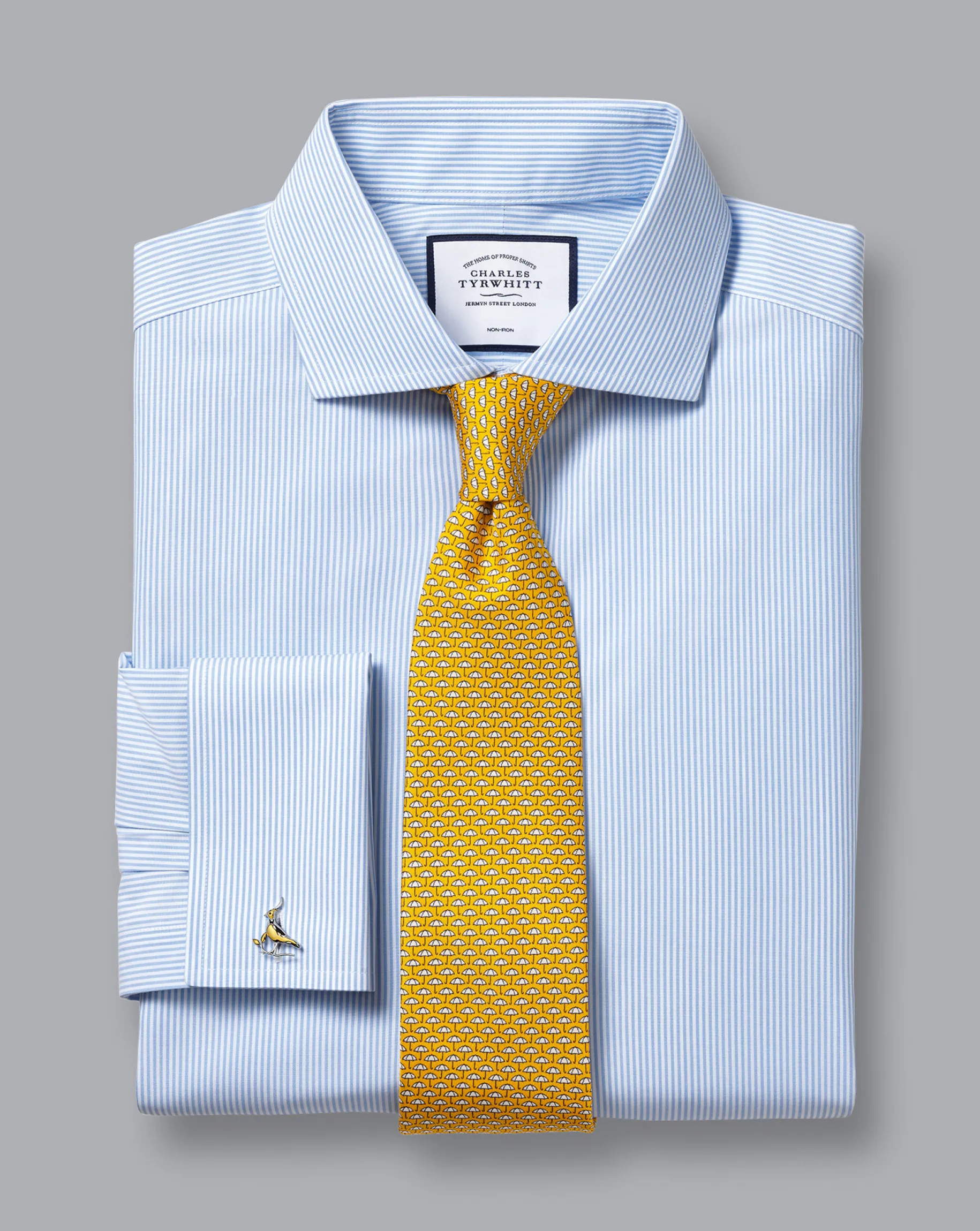 Dress Shirts|Blue Shirts<Charles Tyrwhitt Spread Collar Non-Iron Bengal Stripe Shirt - Sky Cornflower Blue