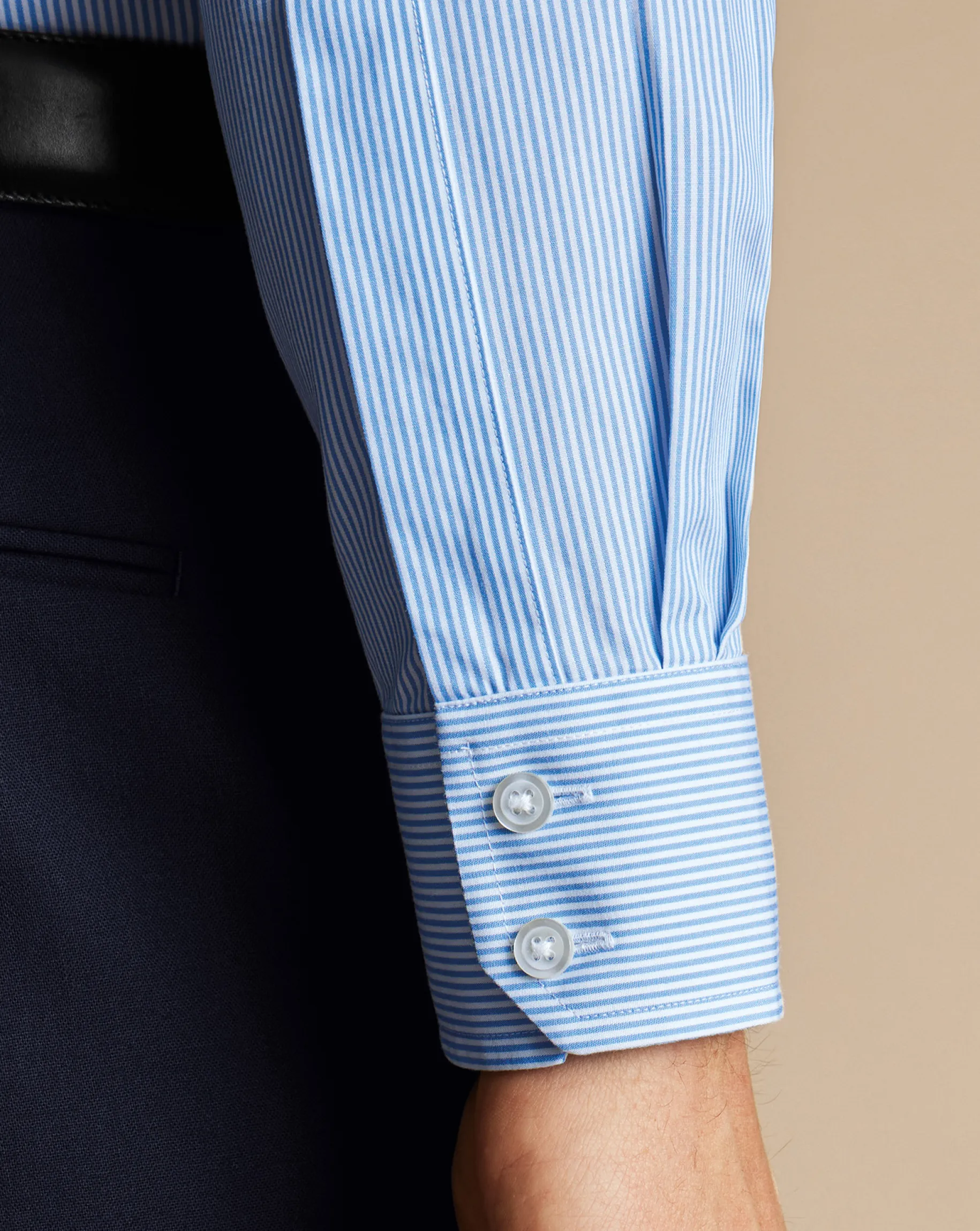 Dress Shirts|Blue Shirts<Charles Tyrwhitt Spread Collar Non-Iron Bengal Stripe Shirt - Sky Cornflower Blue