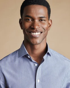 Dress Shirts|Blue Shirts<Charles Tyrwhitt Spread Collar Non-Iron Bengal Stripe Shirt - Blue Royal