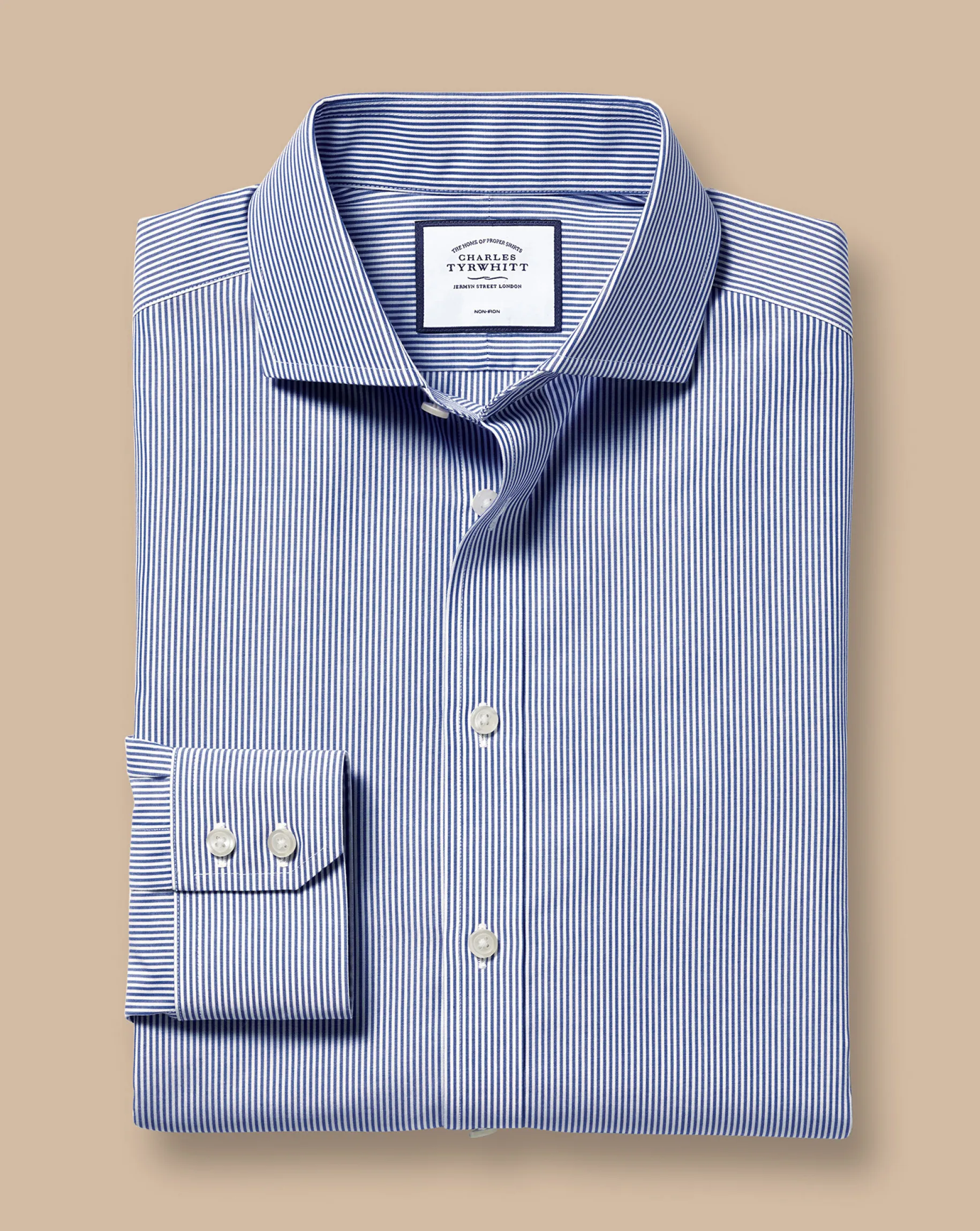 Dress Shirts|Blue Shirts<Charles Tyrwhitt Spread Collar Non-Iron Bengal Stripe Shirt - Blue Royal