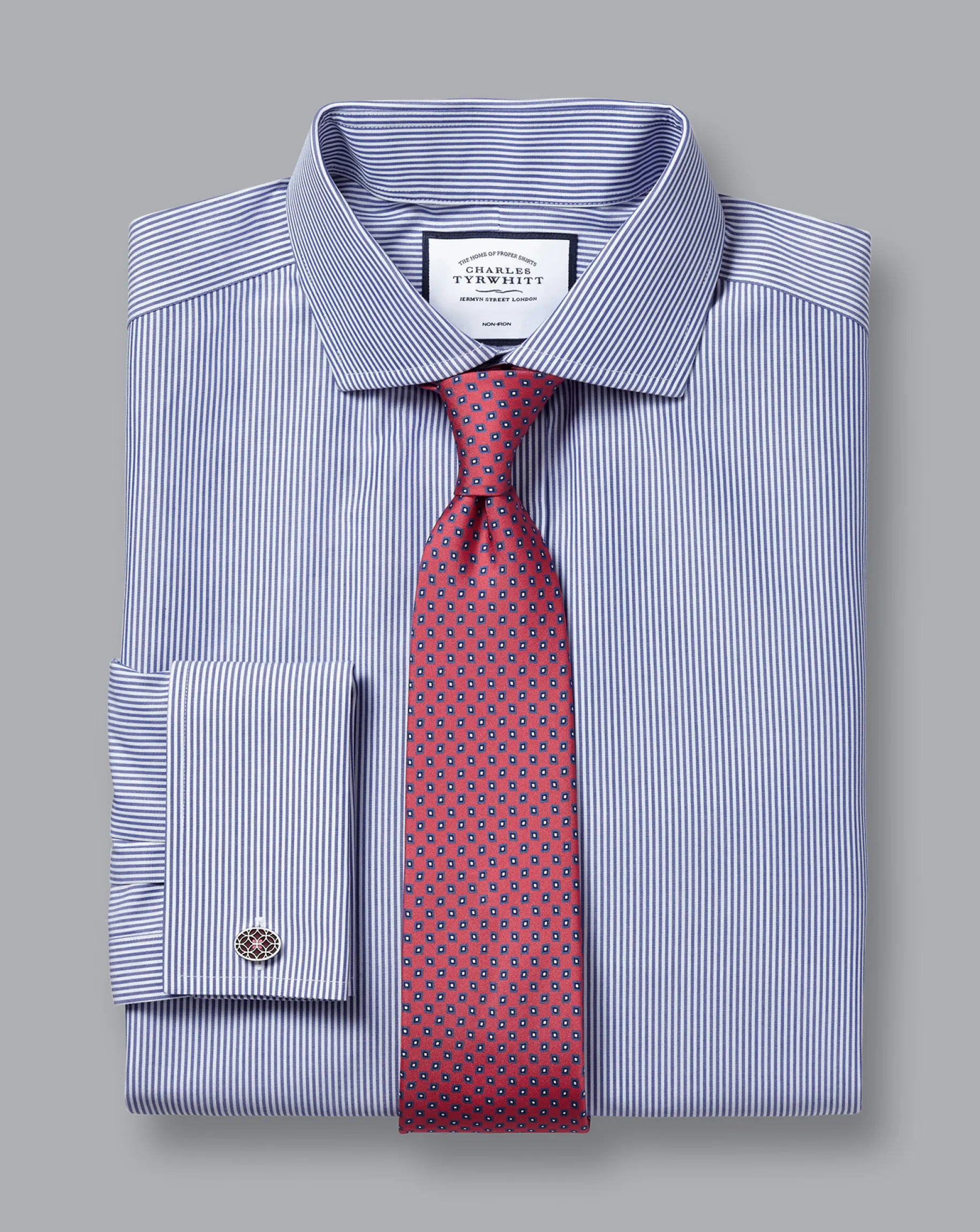 Dress Shirts|Blue Shirts<Charles Tyrwhitt Spread Collar Non-Iron Bengal Stripe Shirt - Blue Royal