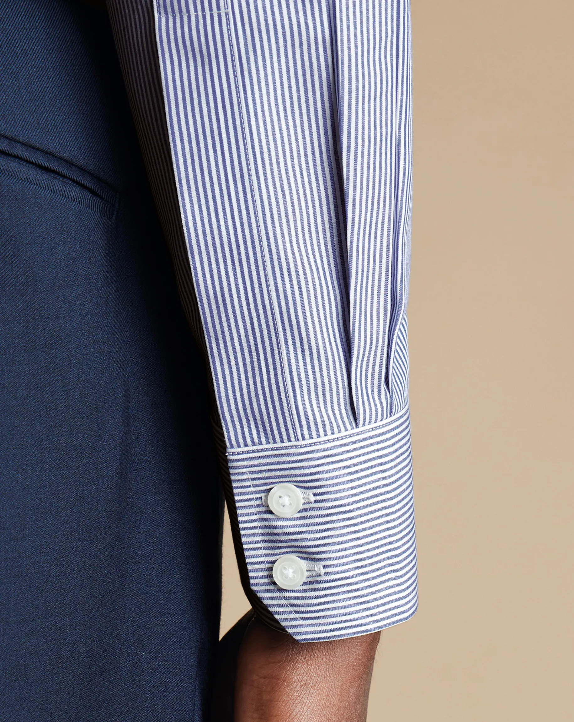 Dress Shirts|Blue Shirts<Charles Tyrwhitt Spread Collar Non-Iron Bengal Stripe Shirt - Blue Royal
