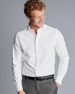 Business Casual Shirts|Dress Shirts<Charles Tyrwhitt Spread Collar Non-Iron Clifton Weave Shirt - White