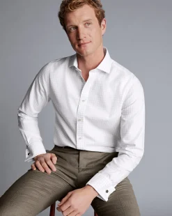 Shirt Sale|Dress Shirts<Charles Tyrwhitt Spread Collar Non-Iron Clifton Weave Check Shirt - Grey Silver