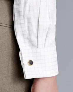 Shirt Sale|Dress Shirts<Charles Tyrwhitt Spread Collar Non-Iron Clifton Weave Check Shirt - Grey Silver