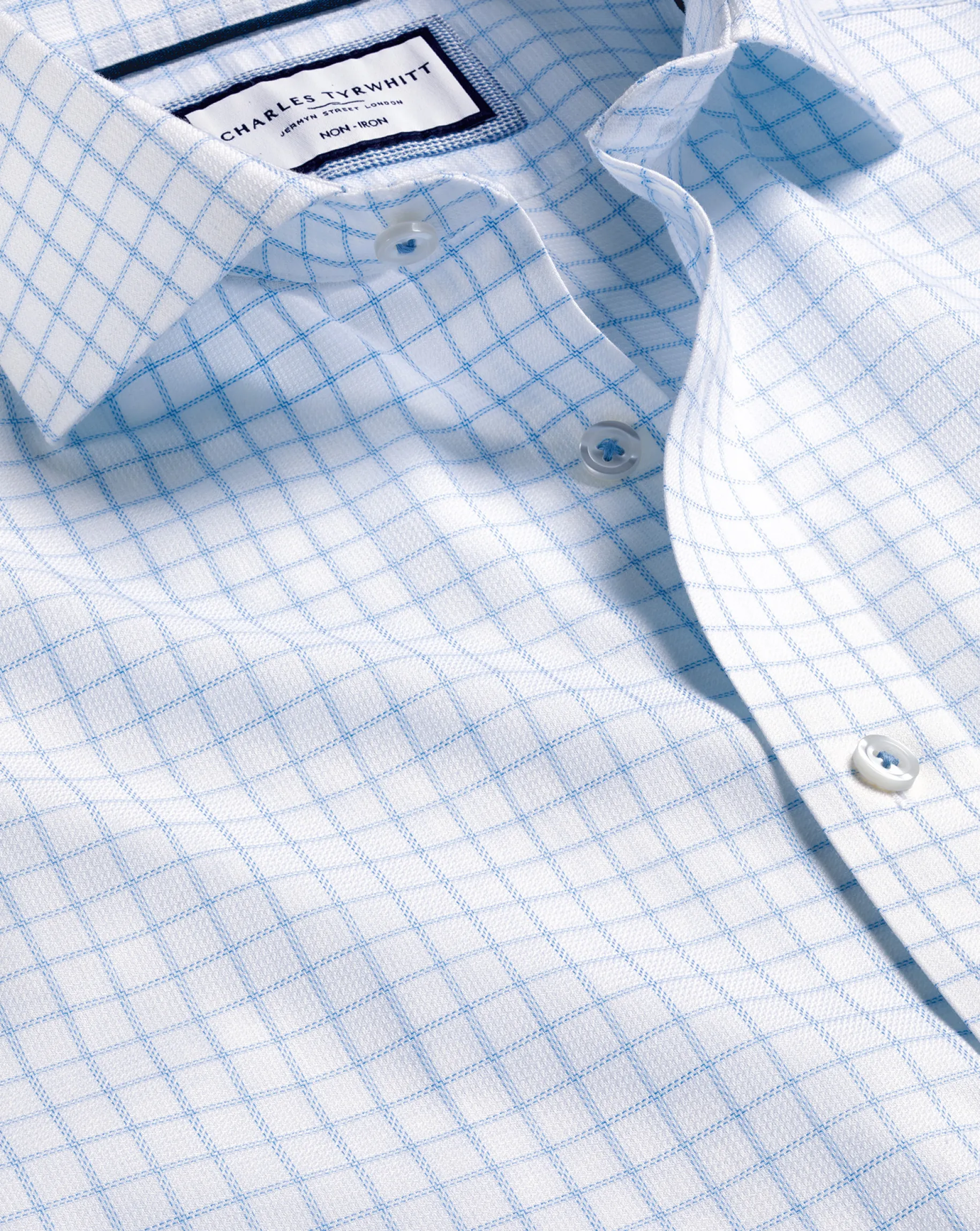 Shirt Sale|Dress Shirts<Charles Tyrwhitt Spread Collar Non-Iron Clifton Weave Check Shirt - Cornflower Blue