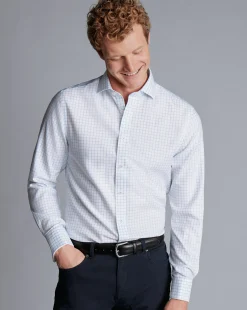 Shirt Sale|Dress Shirts<Charles Tyrwhitt Spread Collar Non-Iron Clifton Weave Check Shirt - Cornflower Blue