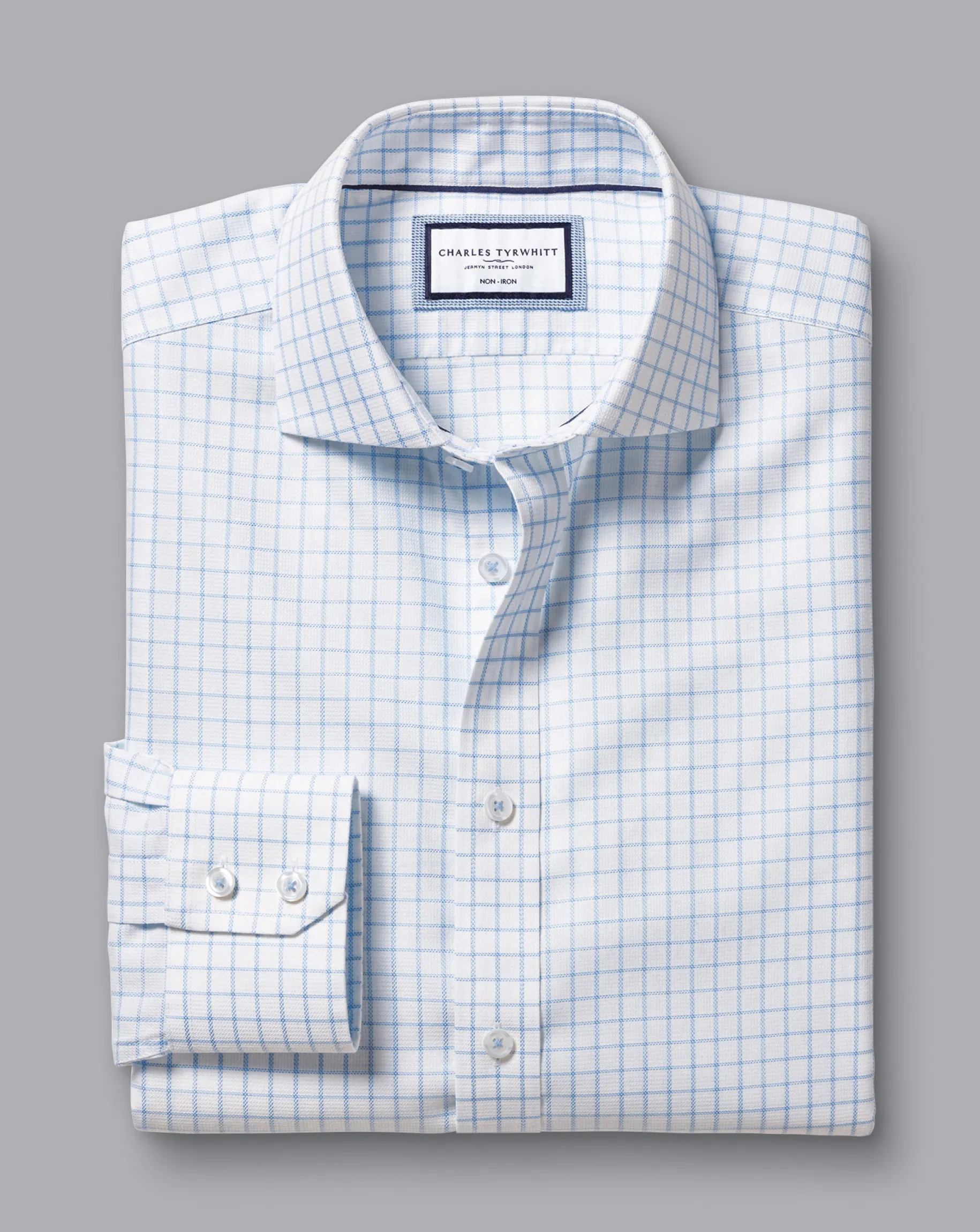 Shirt Sale|Dress Shirts<Charles Tyrwhitt Spread Collar Non-Iron Clifton Weave Check Shirt - Cornflower Blue