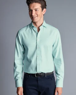 Shirt Sale|Dress Shirts<Charles Tyrwhitt Spread Collar Non-Iron Clifton Weave Shirt - Green Aqua