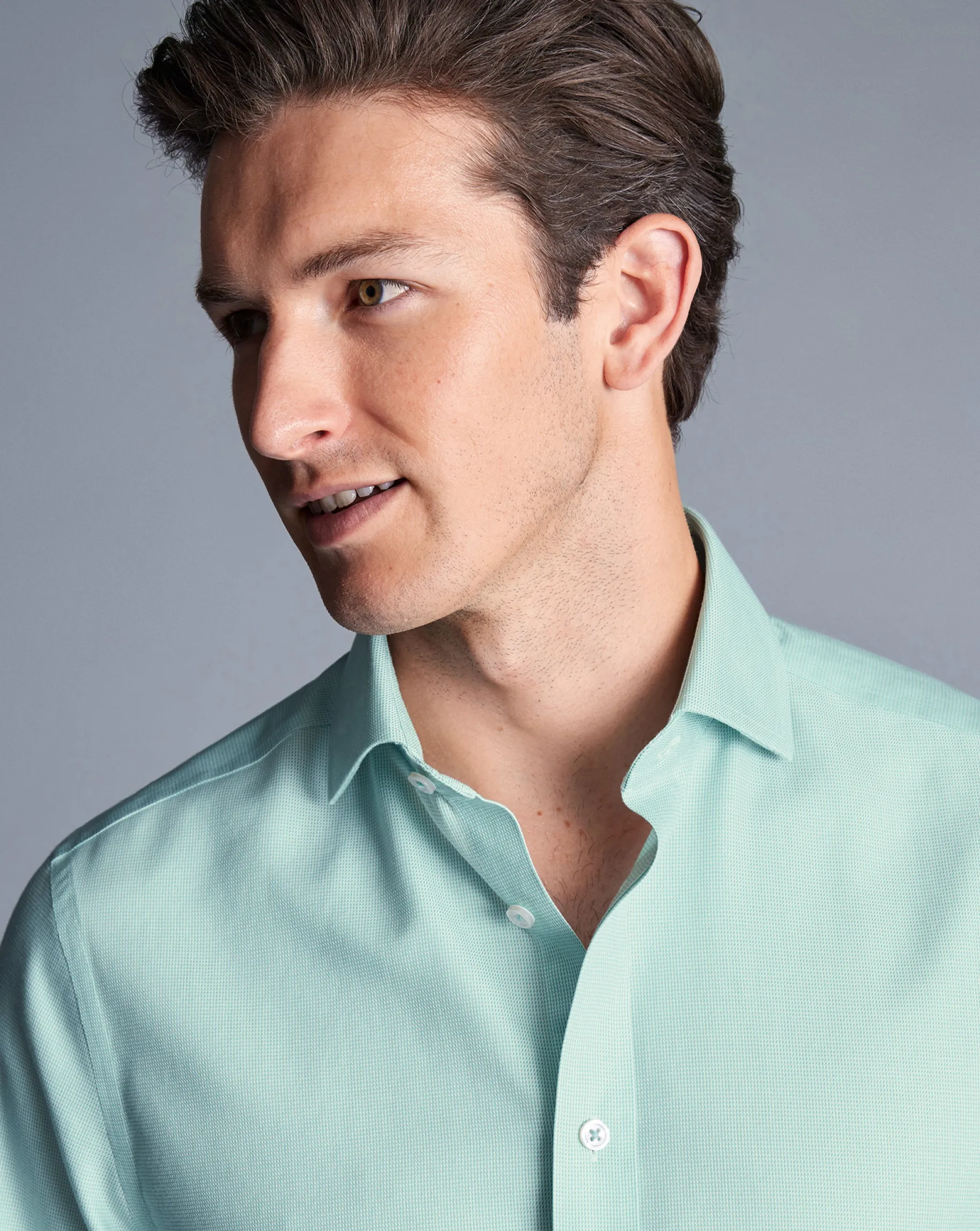 Shirt Sale|Dress Shirts<Charles Tyrwhitt Spread Collar Non-Iron Clifton Weave Shirt - Green Aqua