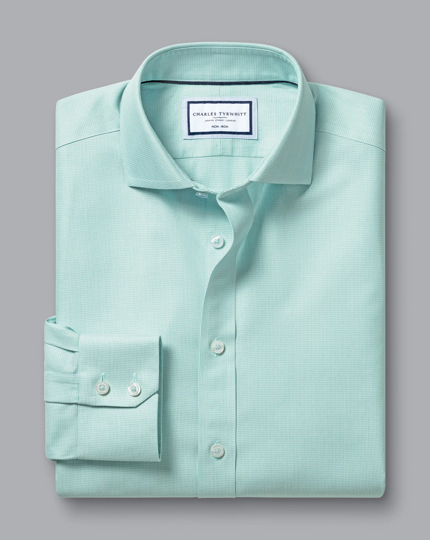 Shirt Sale|Dress Shirts<Charles Tyrwhitt Spread Collar Non-Iron Clifton Weave Shirt - Green Aqua